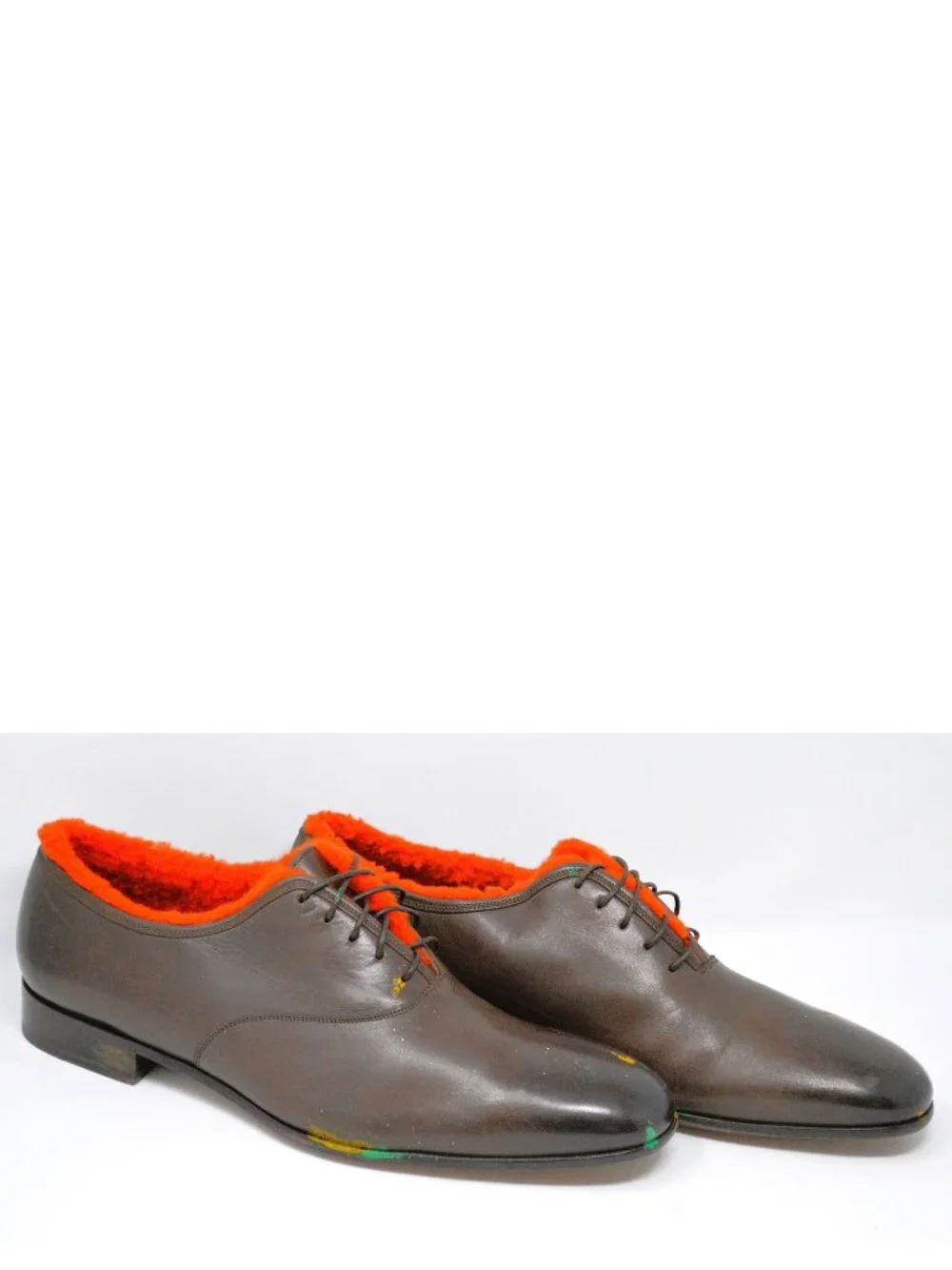 Salvatore Ferragamo LTD ED Gris Brown Painted Orange Shearling Fur US 10D 43EU
